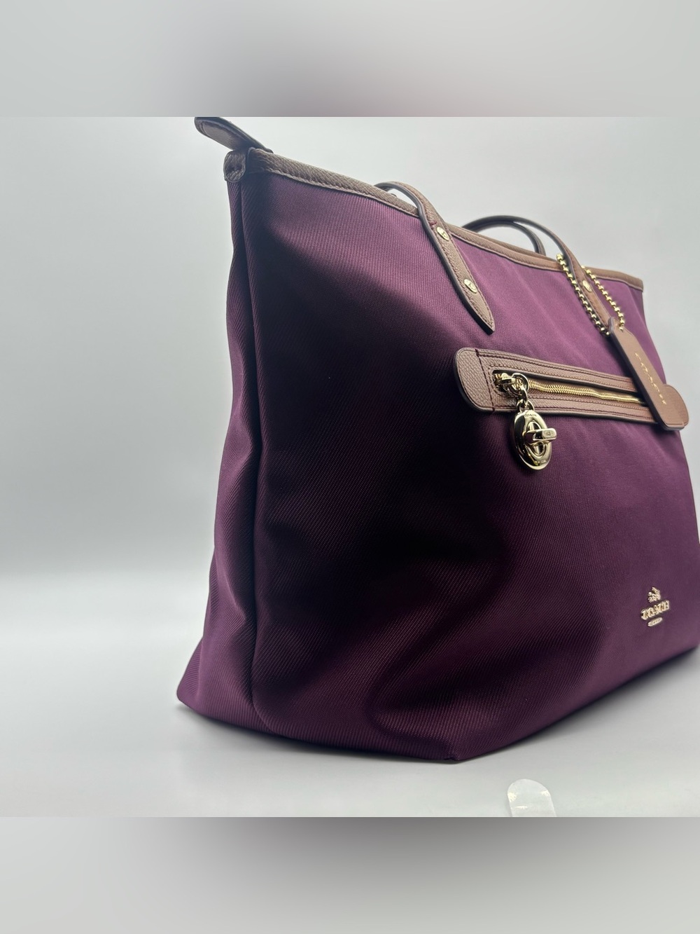 Coach Sawyer Plum Canvas & Leather Tote Bag Gold Hardware Charm F37237 G9075 - Picture 8 of 16